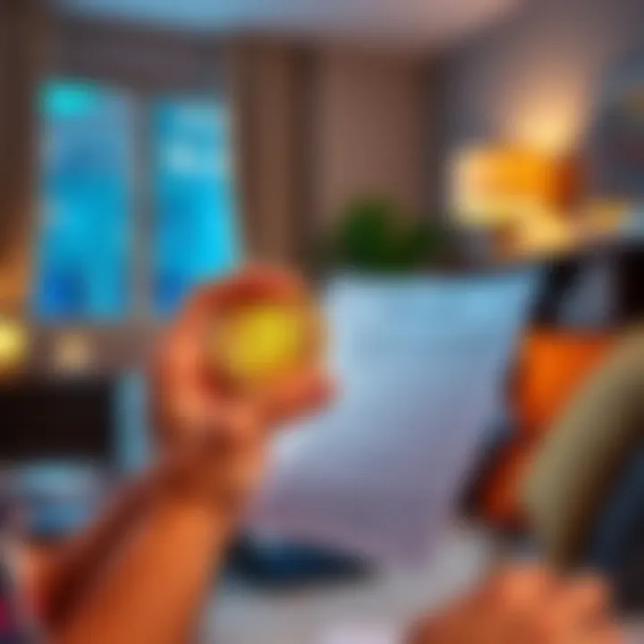 A person holding a Bitcoin while reviewing a $354,000 loan document at home