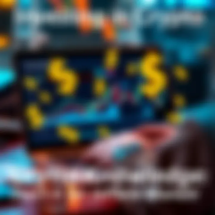 Investing in Crypto A person analyzing cryptocurrency charts on a laptop with dollar signs around them, symbolizing informed investment decisions.