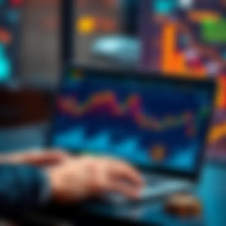 A person analyzing cryptocurrency trends on a laptop with charts and graphs displayed, symbolizing investment strategies.