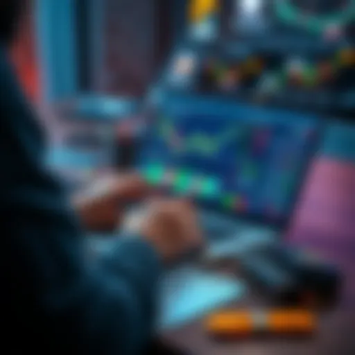 A person analyzing digital currency prices on a laptop, with a wallet and notes beside them, representing investment strategies.