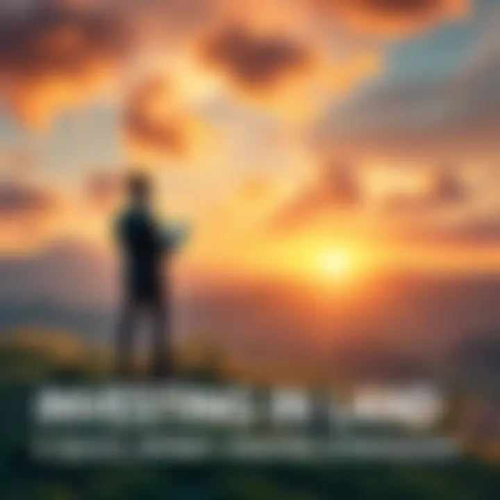A person standing on a plot of land looking at potential investment opportunities with a notepad in hand.