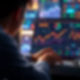 A person looking at digital charts on a laptop, exploring investment options in cryptocurrency, representing community engagement and financial growth.
