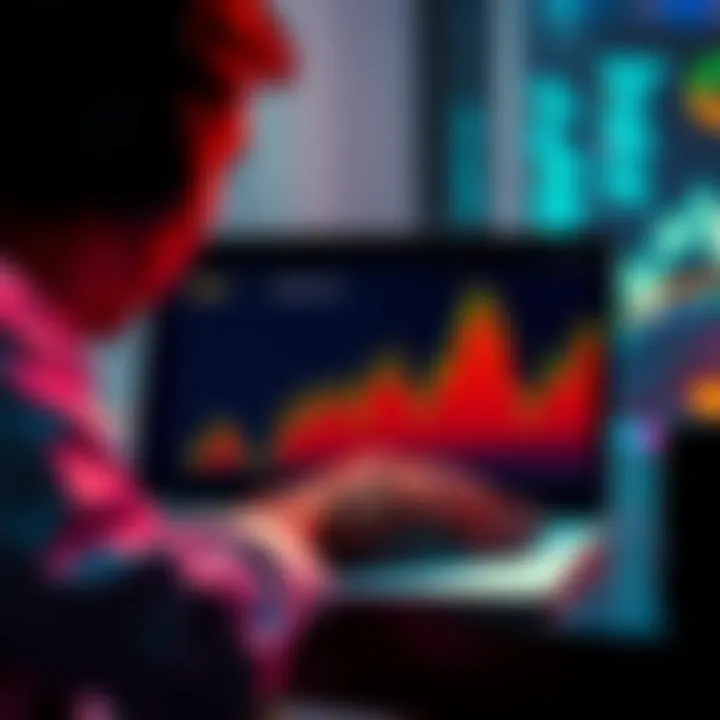A graph showing the price trends of $PLS with a person analyzing it on a laptop