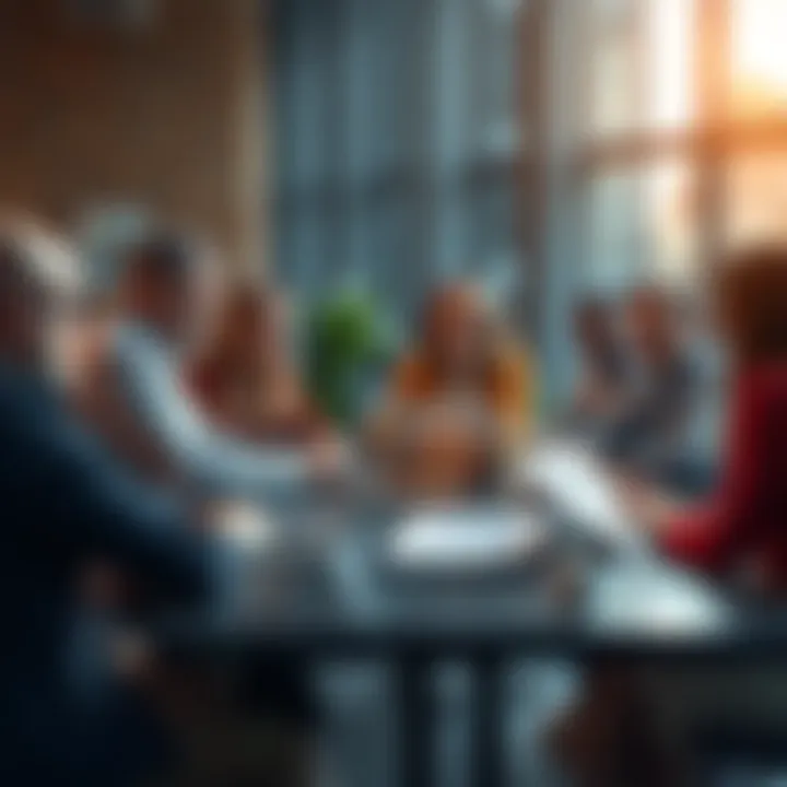 A group of diverse people discussing investment opportunities around a table with laptops and charts.