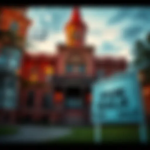A historic landmark with a 'For Sale' sign in front, symbolizing potential investment opportunities.
