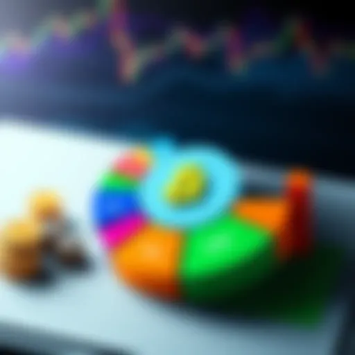 A colorful pie chart showing different investment percentages in Bitcoin, stocks, ETFs, and cryptocurrencies, symbolizing diversification.