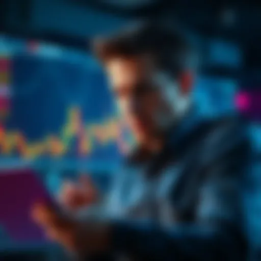 Concerned investor looking at cryptocurrency market charts, reflecting on a high purchase price and current market dips.