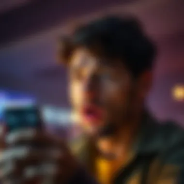 A person staring at their phone in disbelief after seeing Bitcoin value drop from $1 to $0.74, with a digital wallet app screen visible.