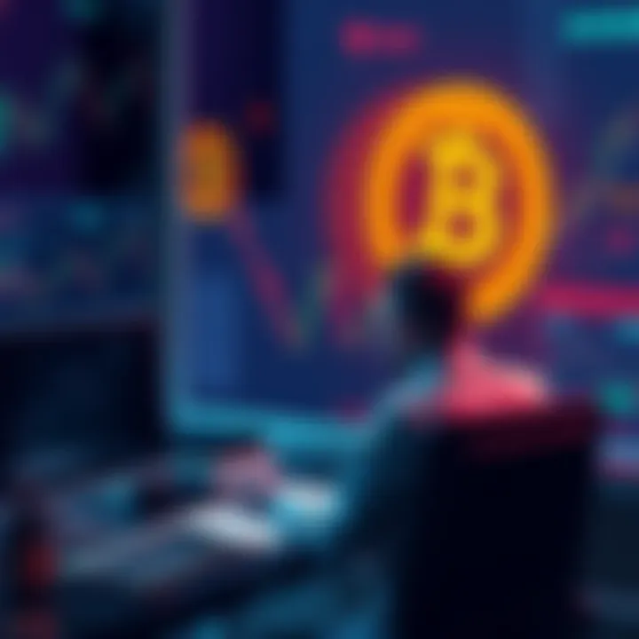 A new crypto investor sitting at a desk, looking at charts of Bitcoin and AVAX, deep in thought about which investment to choose.