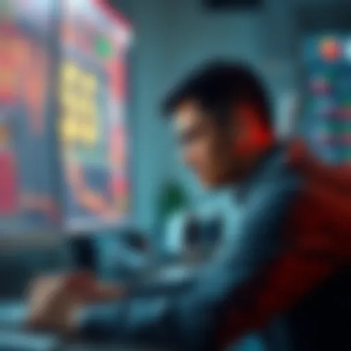 An investor looking at stocks on a computer screen, deep in thought about selling at a loss or holding investments.