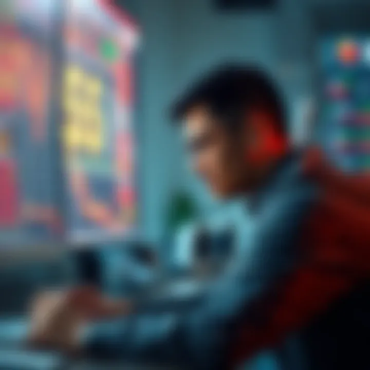 An investor looking at stocks on a computer screen, deep in thought about selling at a loss or holding investments.