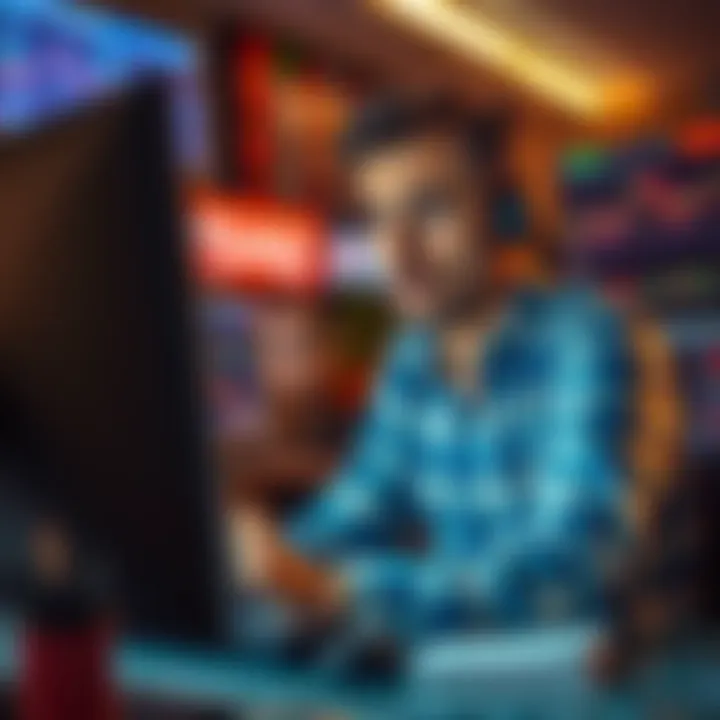 An investor sitting at a computer looking concerned while reviewing financial charts and graphs, seeking recovery strategies after a loss.