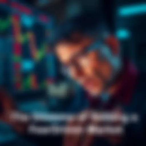 A concerned investor looking at stock charts with a worried expression, reflecting the emotional struggle of selling in a fear-driven market