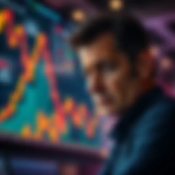 A stressed investor stares at a chart showing a peak in the market, reflecting concerns about timing and investments.