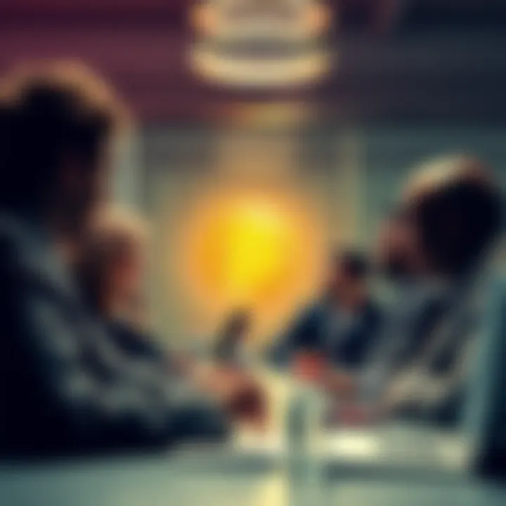 A group of diverse investors discussing strategies related to Bitcoin ETFs in a modern office setting.