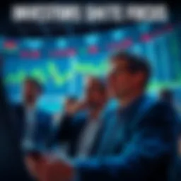 Group of investors observing stock market charts with worried expressions
