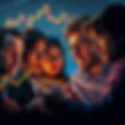 A group of frustrated investors looking at charts showing Gavin's coin plummeting, with expressions of shock and disappointment on their faces.