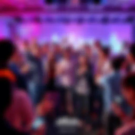 A large group of investors celebrating and strategizing for the growth of Atlas, showcasing unity and progress in a vibrant setting.