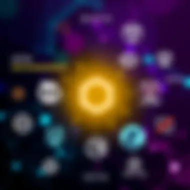 A visual representation of different cryptocurrency exchanges available in the UK for buying IOTA, featuring logos of both centralized and decentralized platforms.