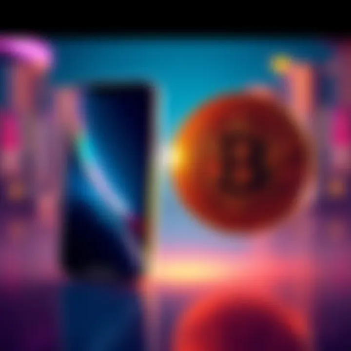 iPhone and Bitcoin Comparison An illustration showing an iPhone on one side and a Bitcoin symbol on the other, highlighting their competition as investments.