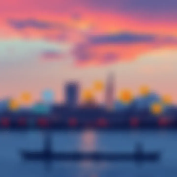 Illustration showing Iran's skyline with cryptocurrency symbols like Bitcoin and stablecoins overlaying the scene, representing economic strategy against US sanctions