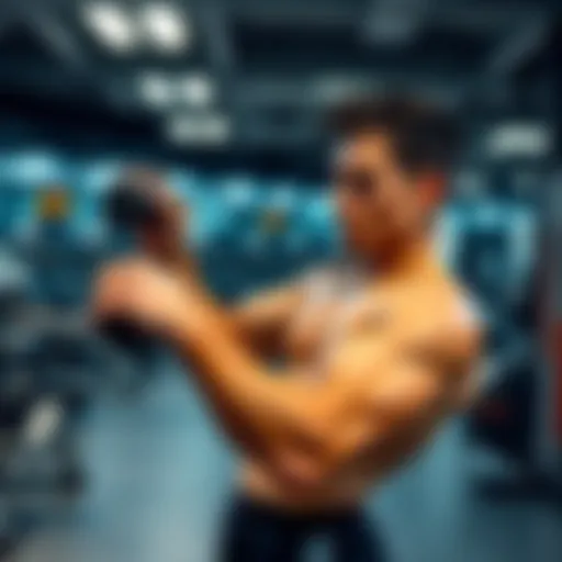 An Italian person doing ab exercises in a gym, focused on fitness goals, with equipment in the background.