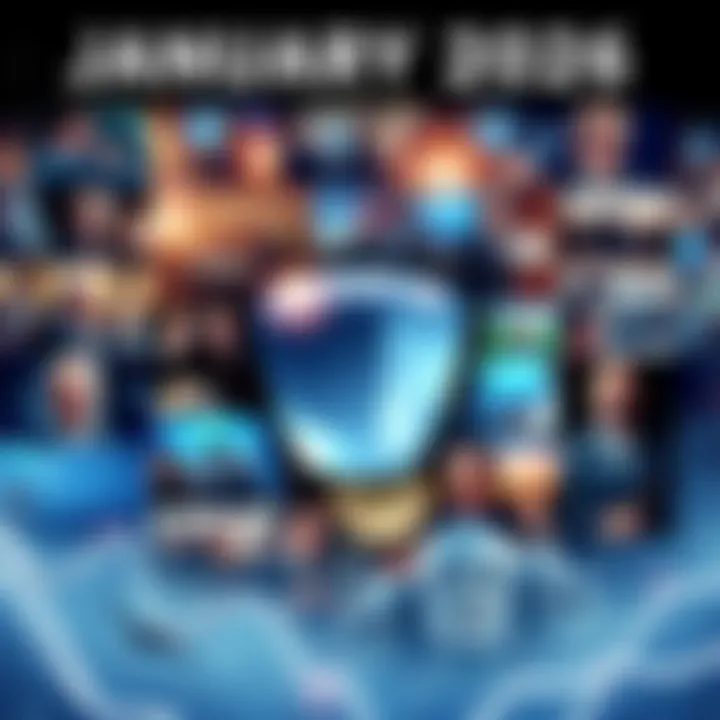 A collage showing significant events from the first 23 days of 2026, including political meetings, economic graphs, and social gatherings.