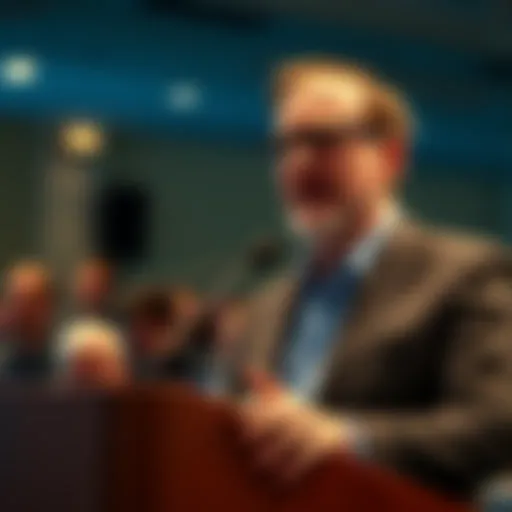 Jeff Walton struggling to explain MSTR preferreds at a podium during a conference, looking concerned