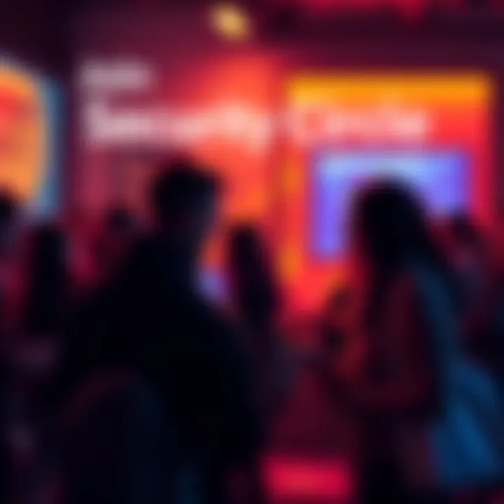 Join Security Circle An active Pi user recruiting participants for a Security Circle, with a focus on KYC activities. Show a group of people discussing and collaborating.