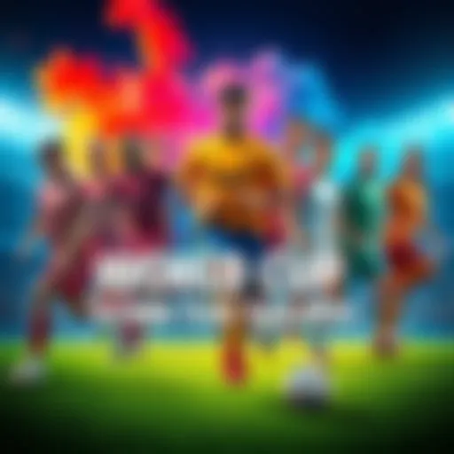 A vibrant soccer-themed graphic featuring diverse players ready for the World Cup, with a message inviting active members to join a focused Sorare squad.