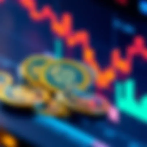 A graph showing the recent price surge of KAS coins with coins displayed alongside the upward trend line.
