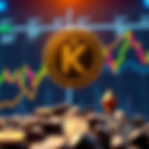 A graphic showing Kendu Coin symbol rising against a backdrop of falling charts of Bitcoin and Ethereum, representing investment potential.