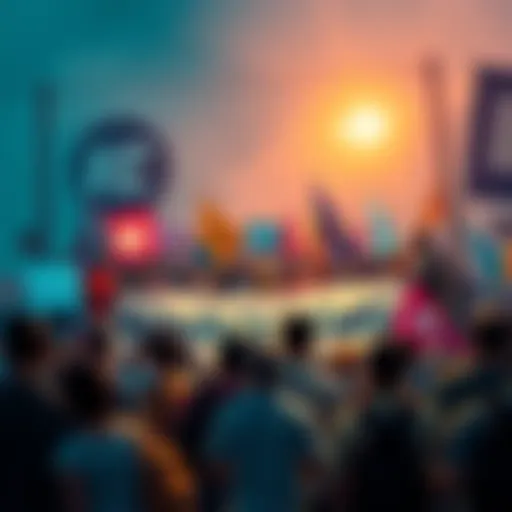 A diverse group of people gathered at a local event, holding banners and showing support for the Kendu memecoin, symbolizing their hope for growth and impact.