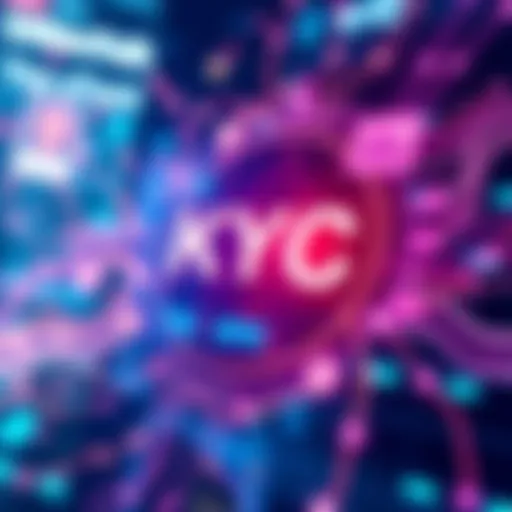 A graphic showing the integration of KYC processes within cryptocurrency smart contracts, symbolizing compliance and security in transactions.