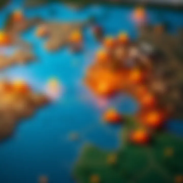 A visual representation showing a digital map with multiple parcels of land highlighted, symbolizing investment opportunities and earnings potential.