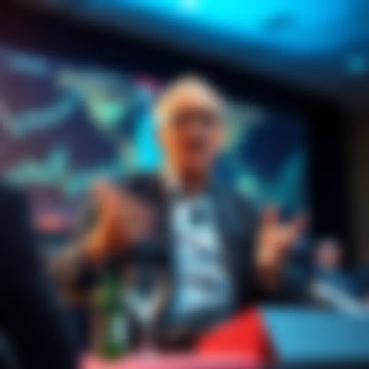 Larry Fink speaking about blockchain and tokenization in a conference setting with charts in the background.