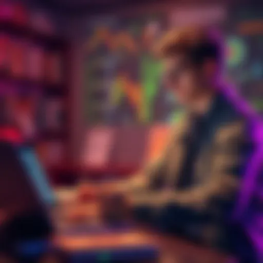 A young entrepreneur brainstorming ideas for a new cryptocurrency project with a laptop and notepad.