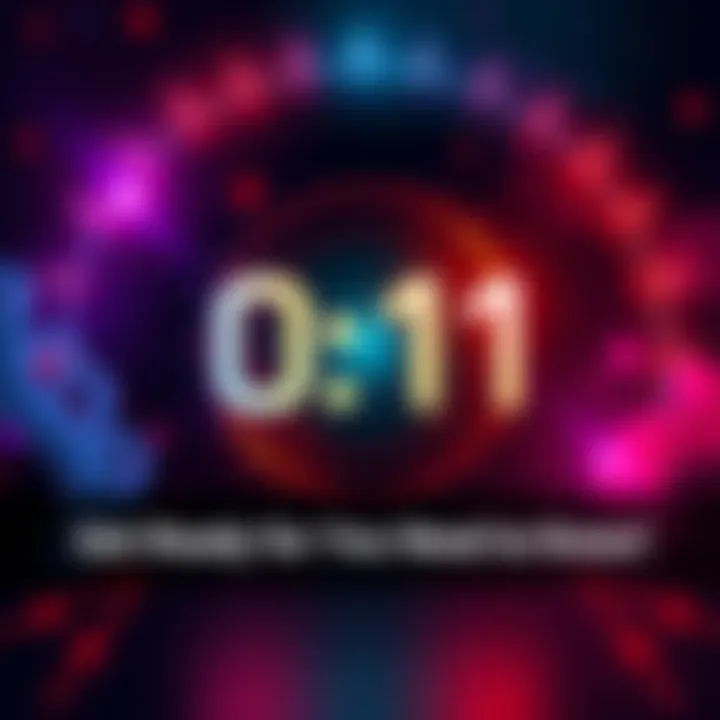 A graphic representation of a countdown timer indicating the launch of .11 with vibrant colors and dynamic elements