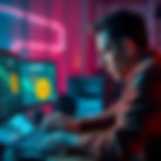 A person looks distressed while checking their Ledger account on a computer, showing a failed transfer notification and a Bitcoin logo.