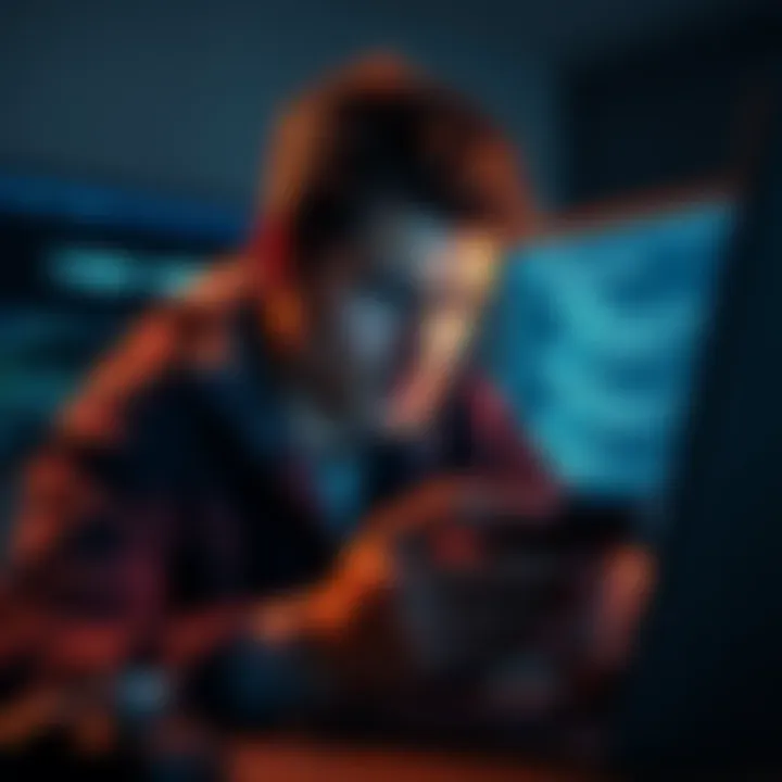 A frustrated user looking at a Ledger wallet with a computer screen showing upgrade prompts.