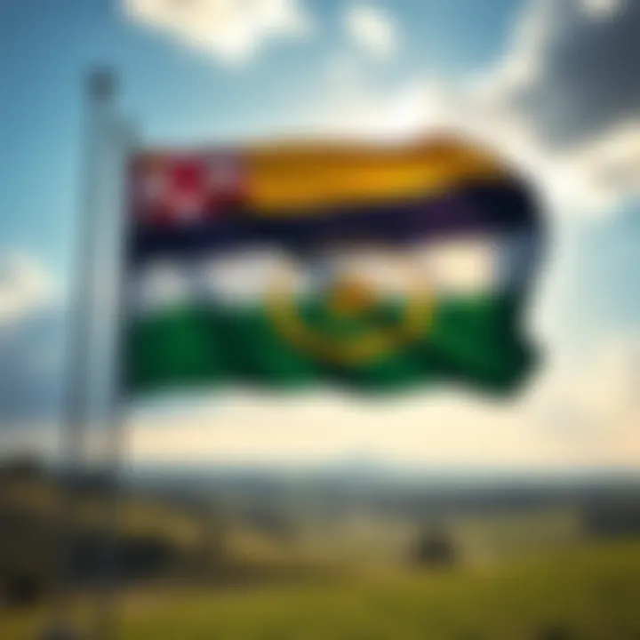 The flag of Liberland waving in front of a sunlit landscape representing the self-proclaimed sovereign state.