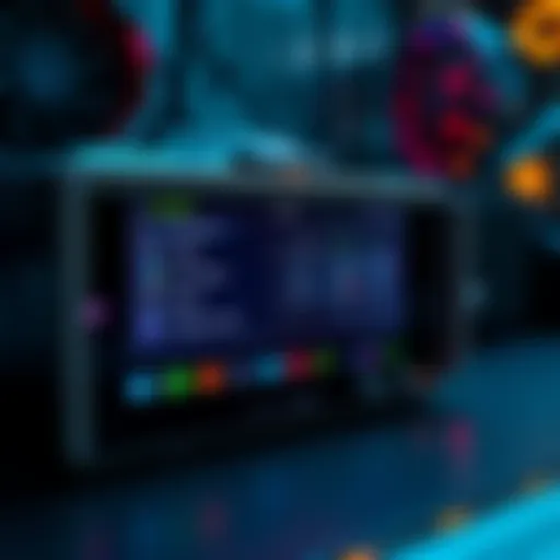 A Linxdot miner device displaying custom firmware settings on its screen, showcasing various token options and operational controls.