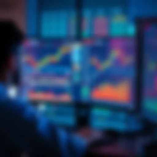 Liquidity Provider Adjusting Strategy A person focused on a computer screen, analyzing charts and adjusting liquidity ranges for DeFi, with charts and graphs visible in the background.