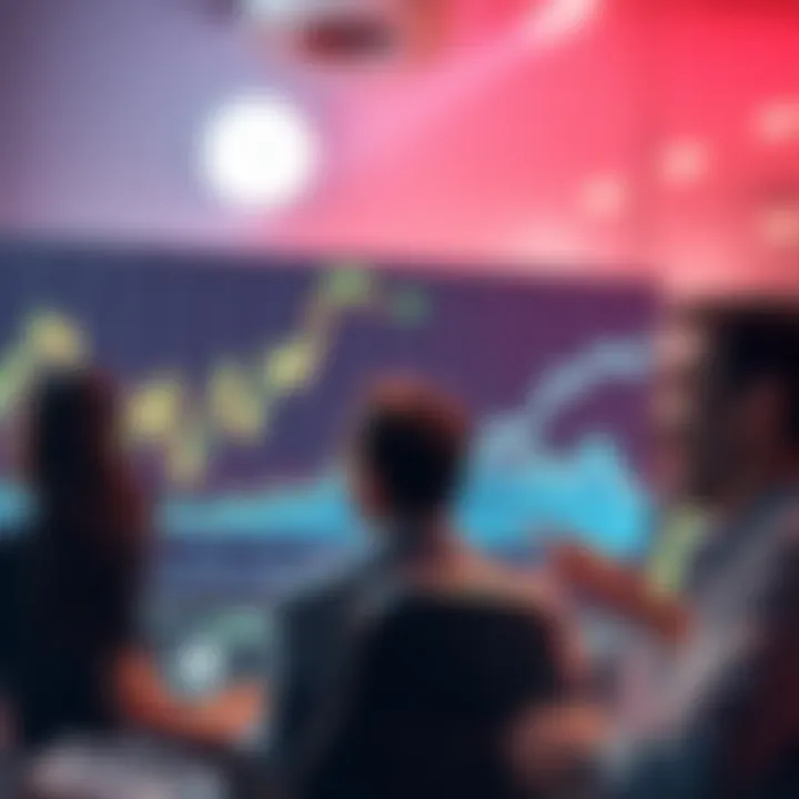 A bullish trend in Litecoin with a rising graph and excited investors looking at screens