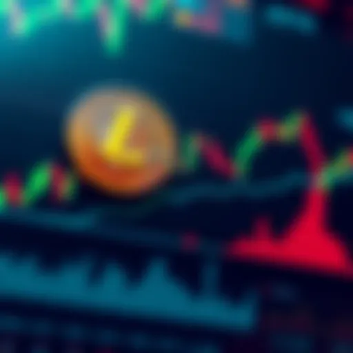 A trading chart showing Litecoin's price movements and trends with graphs and candlesticks.