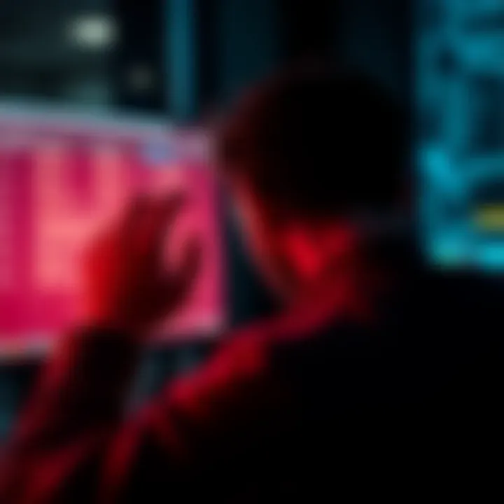 A frustrated person looking at a computer screen displaying an error message about a locked account