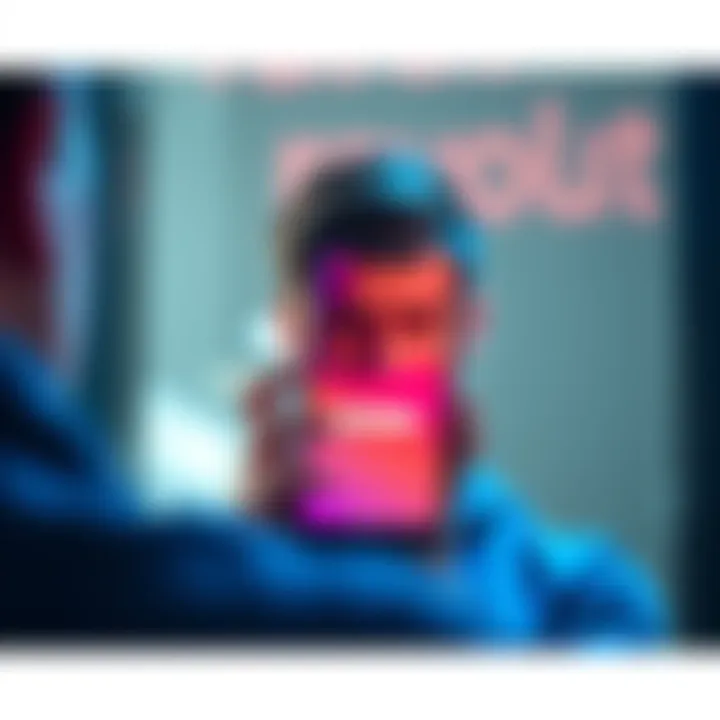 A person looking at a smartphone with the Revolut login screen on it, showing a frustrated expression due to login issues.