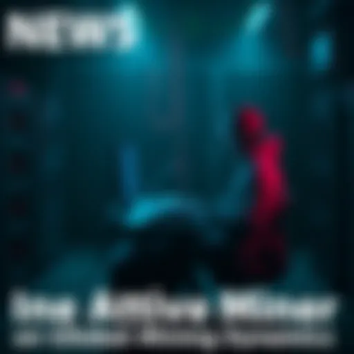 An isolated miner working on a computer in a dark room, symbolizing the last active miner in the cryptocurrency world, surrounded by inactive mining equipment.