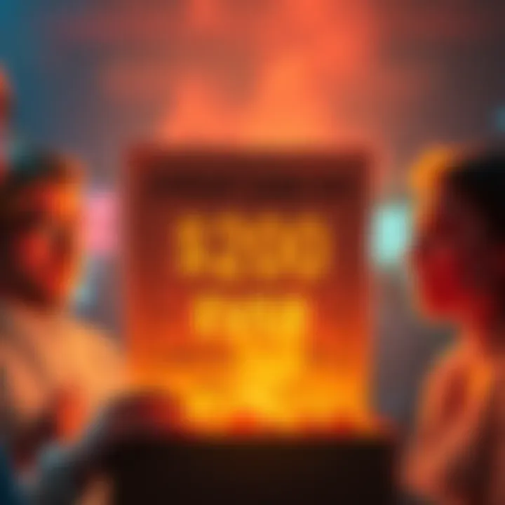 A graphic showing a dimly lit lottery ticket with a low prize amount displayed, surrounded by worried people discussing the shocking news.