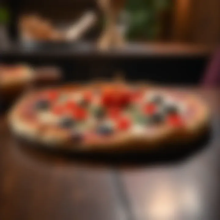 A gourmet pizza topped with extravagant ingredients like truffles and caviar on a wooden table